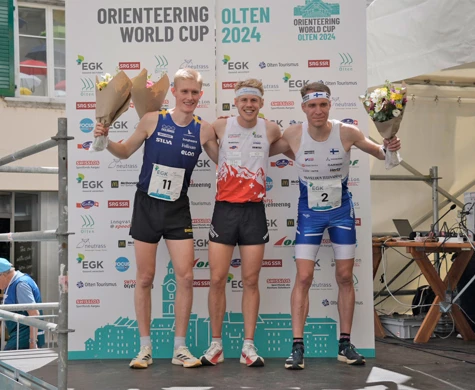 Jonatan Gustafsson tillsammans med segraren Joey Hadorn och trean Tuomas Heikkilä.