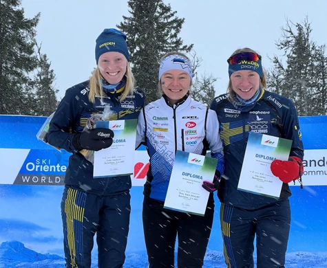 Linda Lindkvist, Doris Kudre Schnyder och Lisa Larsen på världscuppallen