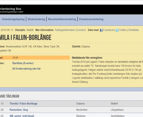 Följ orienteringstävlingar i realtid via Orientering live