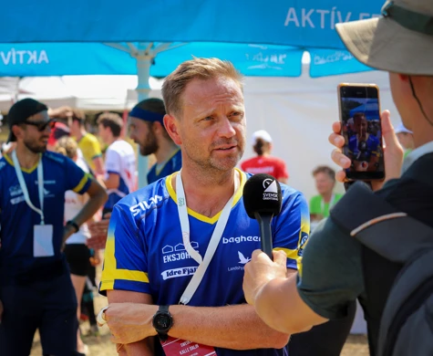 Kalle Dalin intervjuas på EM-kval 2024.