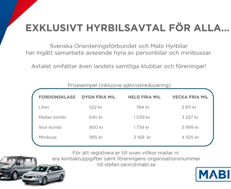 Svenska Orienteringsförbundet tecknar samarbetsavtal med Mabi Hyrbilar