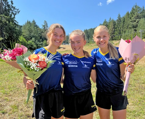 Johanna Källvik Leufvén, Tilde Backlund och Frida Vikström avslutade Student-VM med seger i stafetten.