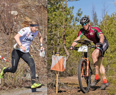 Till vänster Karolin Ohlsson leder Swedish League inför helgens tävlingar i Eskilstuna. Till höger Sebastian Svärd är med i kampen om medaljerna under MTBO-SM.