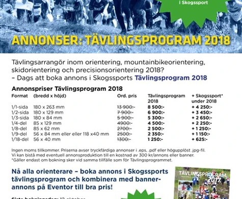 Tävlingsarrangör 2018? Annonsera i Skogssports Tävlingsprogram